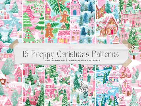 16 Preppy Christmas Seamless Patterns: A Versatile Digital Asset for Creative Projects