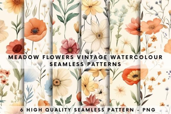 6 Meadow Watercolour Seamless Patterns: A Creative Resource for Designers and Makers