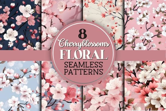 8 Cherryblossom Floral Seamless Patterns