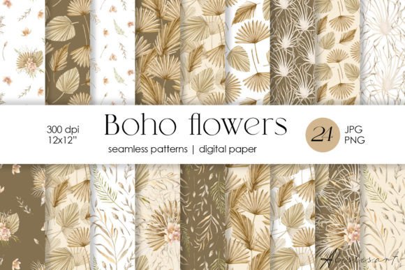 Boho Seamless Patterns Watercolor Set