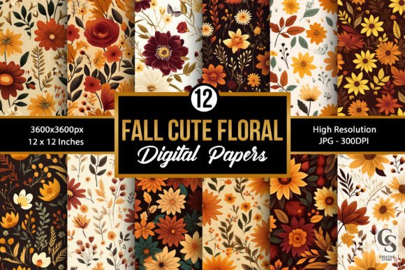 Fall Cute Flowers Seamless Patterns
