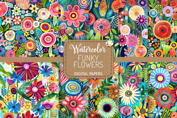 Funky Flowers Watercolor Patterns