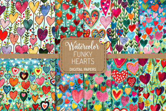 Funky Hearts - Watercolor Patterns: A Creative Asset for Designers and Creators