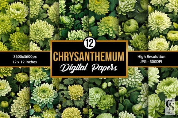 Green Chrysanthemum Flowers Patterns: A Versatile Design for Creative Projects
