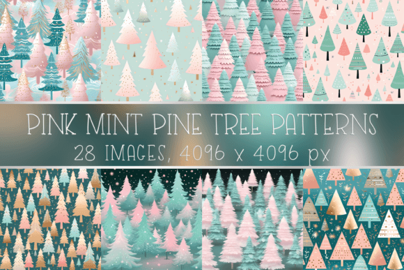 Pink Mint Green Christmas Pine Patterns